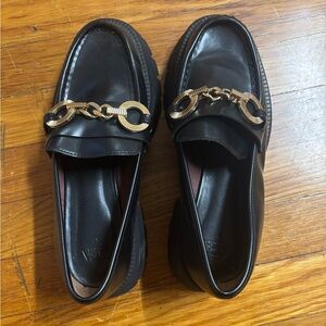 Zara Black Loafers with Gold Accent